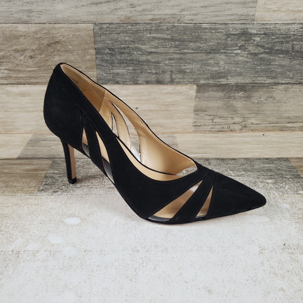 Jessica Simpson Noenne Womens Pump Sz 7.5 M Black Clear Cutout Suede Pointed Toe